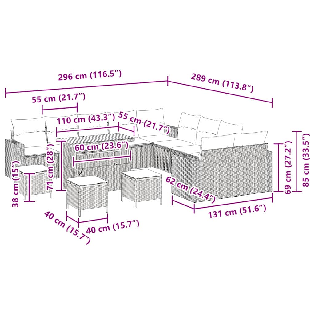 Tuinbankenset 14 pcs Beige poly rattan is nu te koop bij PeponiXL, paradijselijk wonen!