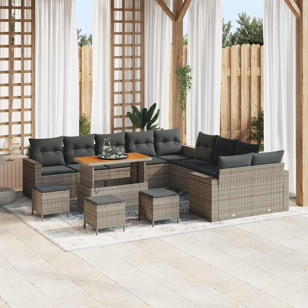 Tuinbankenset 14 pcs Grijs poly rattan is nu te koop bij PeponiXL, paradijselijk wonen!