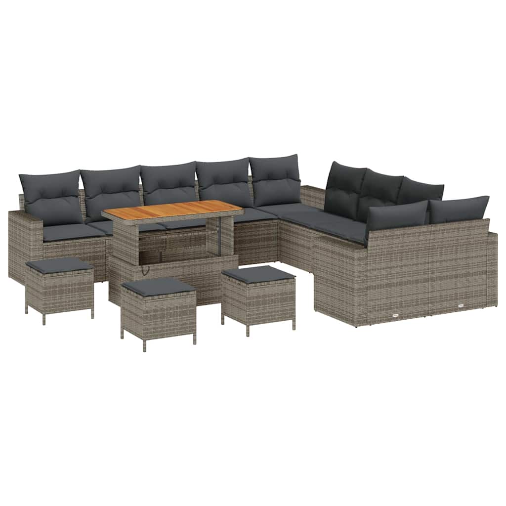Tuinbankenset 14 pcs Grijs poly rattan is nu te koop bij PeponiXL, paradijselijk wonen!