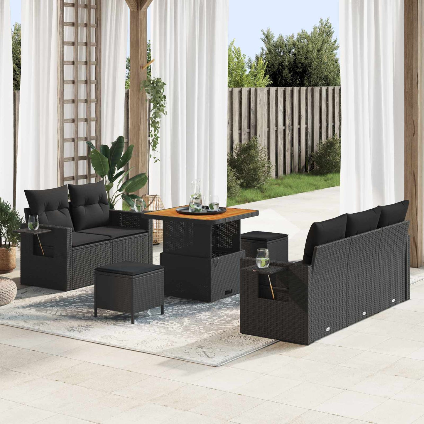 Tuin Sofa Set met kussen 8 pcs Zwart poly rattan is nu te koop bij PeponiXL, paradijselijk wonen!