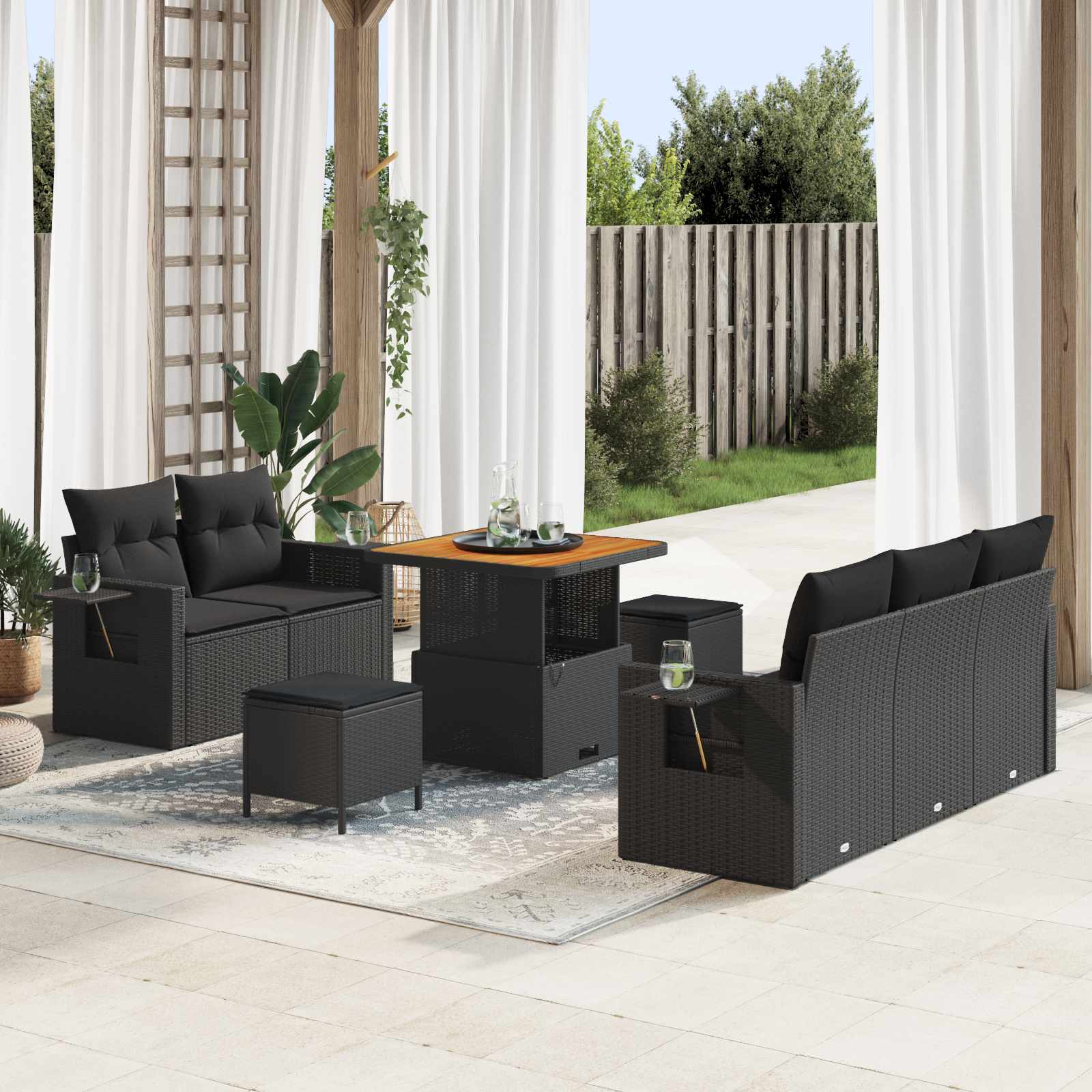 Tuin Sofa Set met kussen 8 pcs Zwart poly rattan is nu te koop bij PeponiXL, paradijselijk wonen!