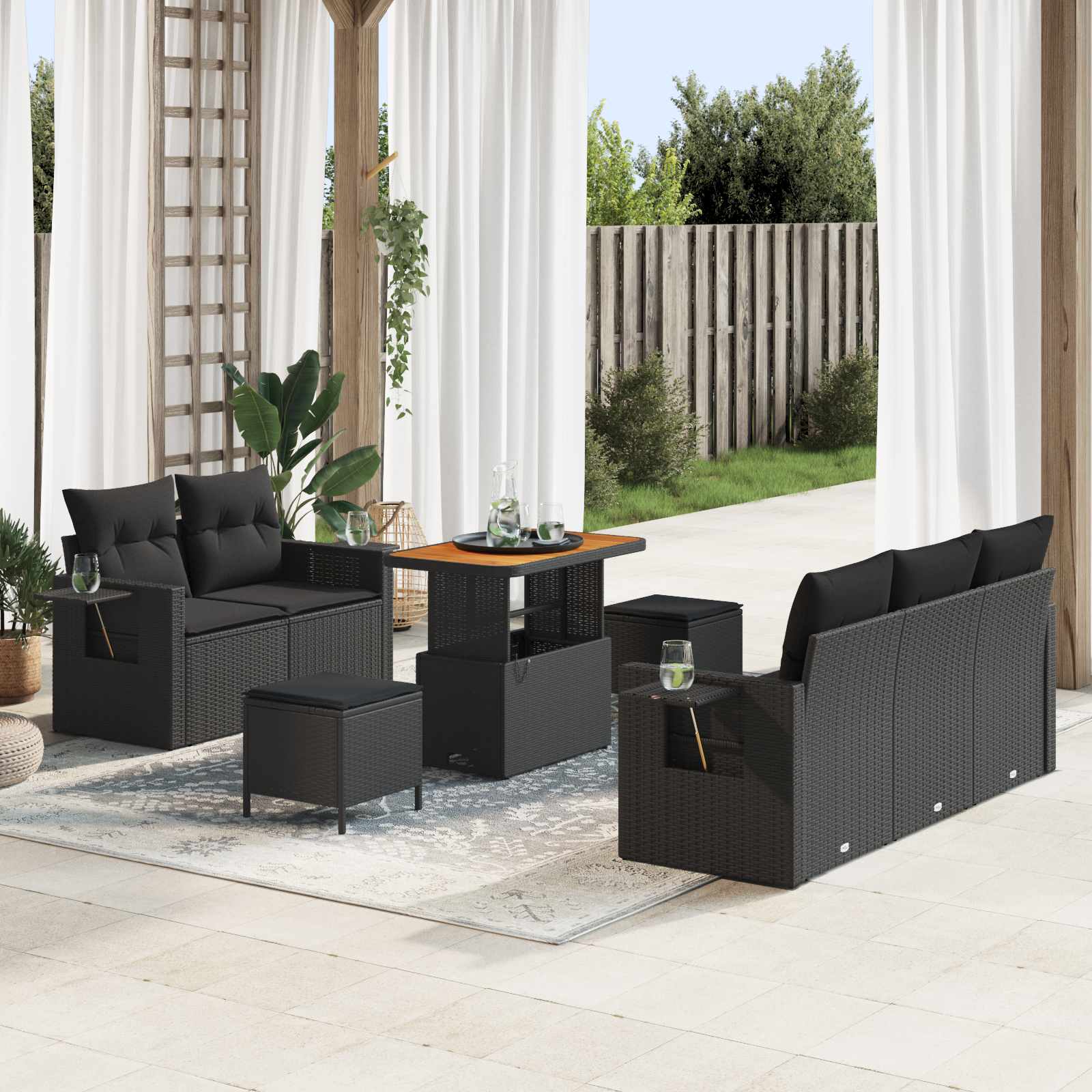 Tuin Sofa Set met kussen 8 pcs Zwart poly rattan is nu te koop bij PeponiXL, paradijselijk wonen!