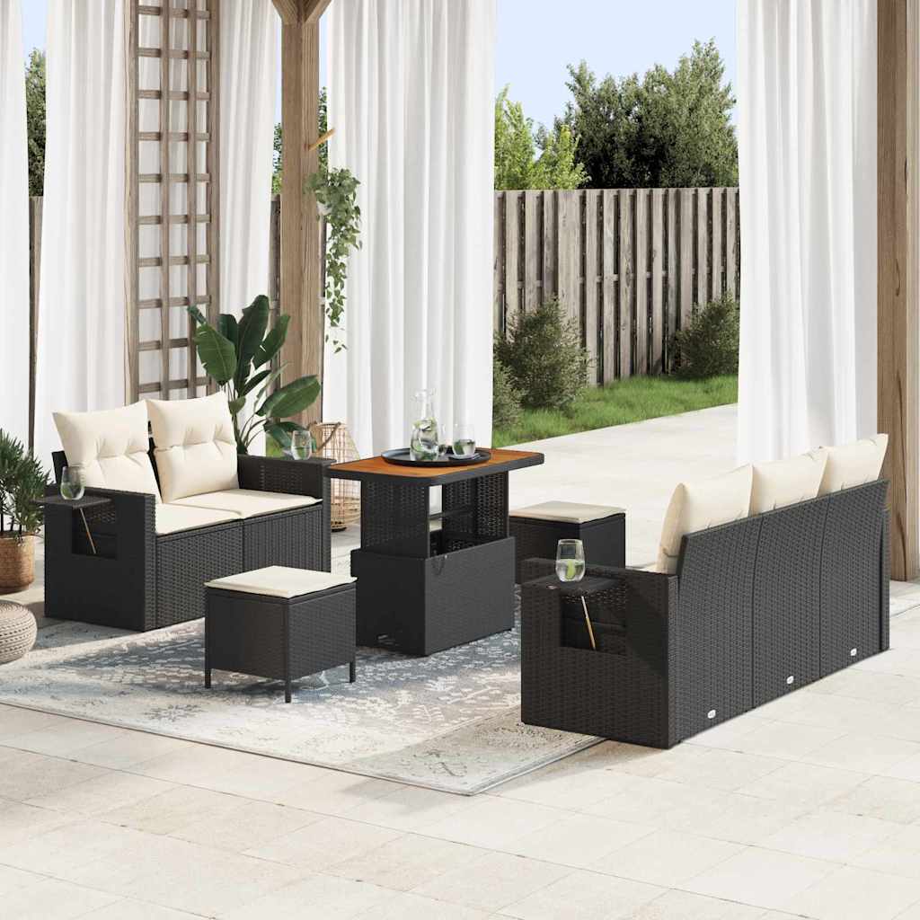 Tuin Sofa Set met kussen 8 pcs Zwart poly rattan is nu te koop bij PeponiXL, paradijselijk wonen!