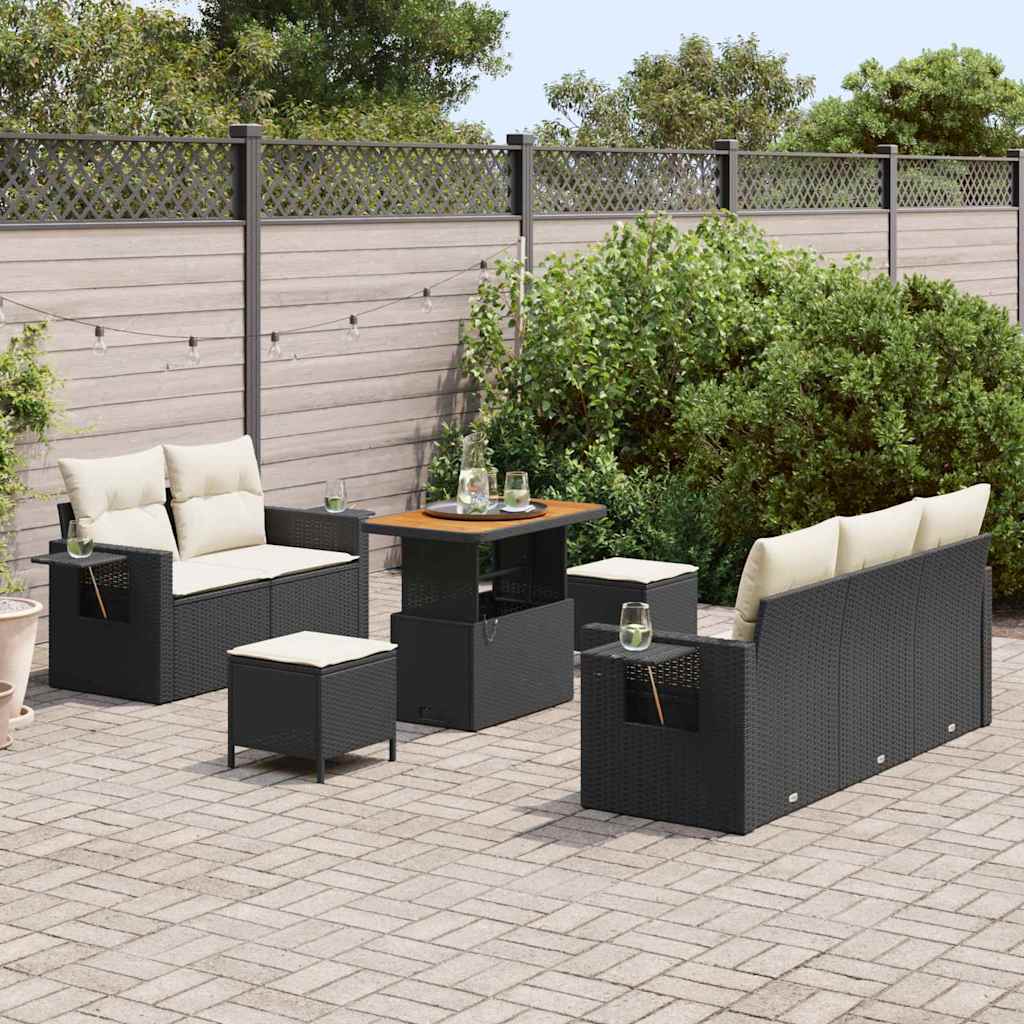 Tuin Sofa Set met kussen 8 pcs Zwart poly rattan is nu te koop bij PeponiXL, paradijselijk wonen!