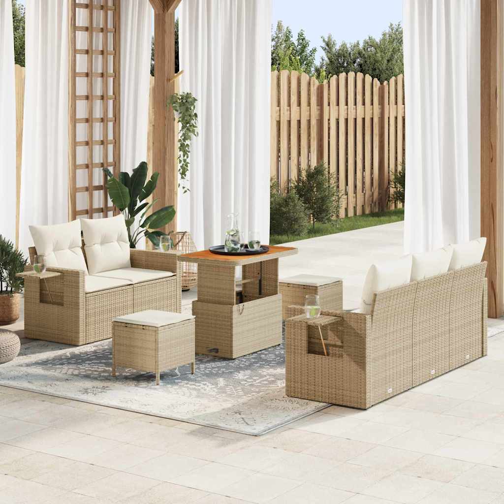 Tuin Sofa Set met kussen 8 pcs Beige poly rattan is nu te koop bij PeponiXL, paradijselijk wonen!