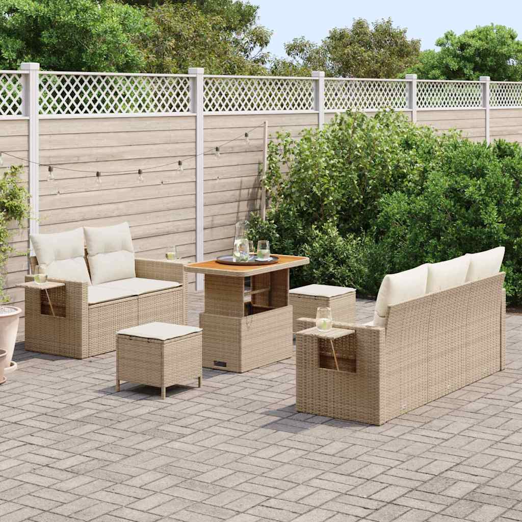 Tuin Sofa Set met kussen 8 pcs Beige poly rattan is nu te koop bij PeponiXL, paradijselijk wonen!