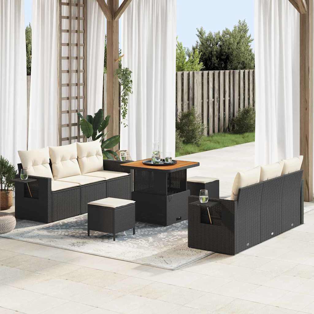 Tuin Sofa Set met kussen 9 pcs Zwart poly rattan is nu te koop bij PeponiXL, paradijselijk wonen!
