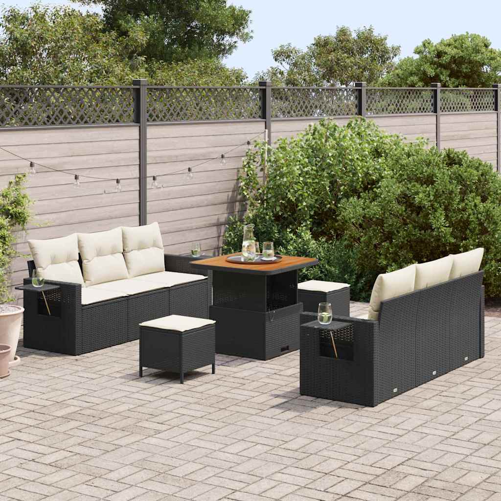 Tuin Sofa Set met kussen 9 pcs Zwart poly rattan is nu te koop bij PeponiXL, paradijselijk wonen!