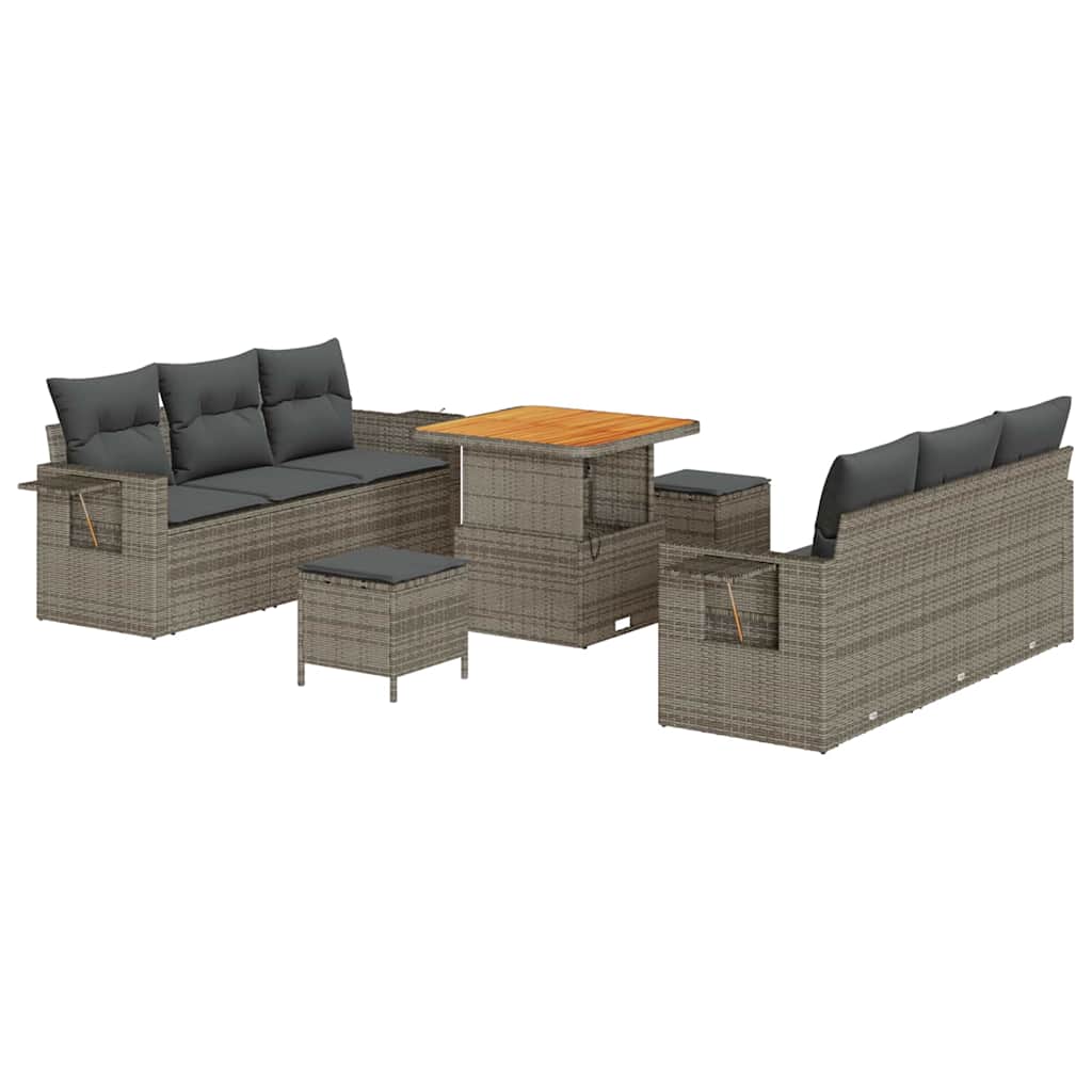 Tuin Sofa Set met kussen 9 pcs Grijs poly rattan is nu te koop bij PeponiXL, paradijselijk wonen!