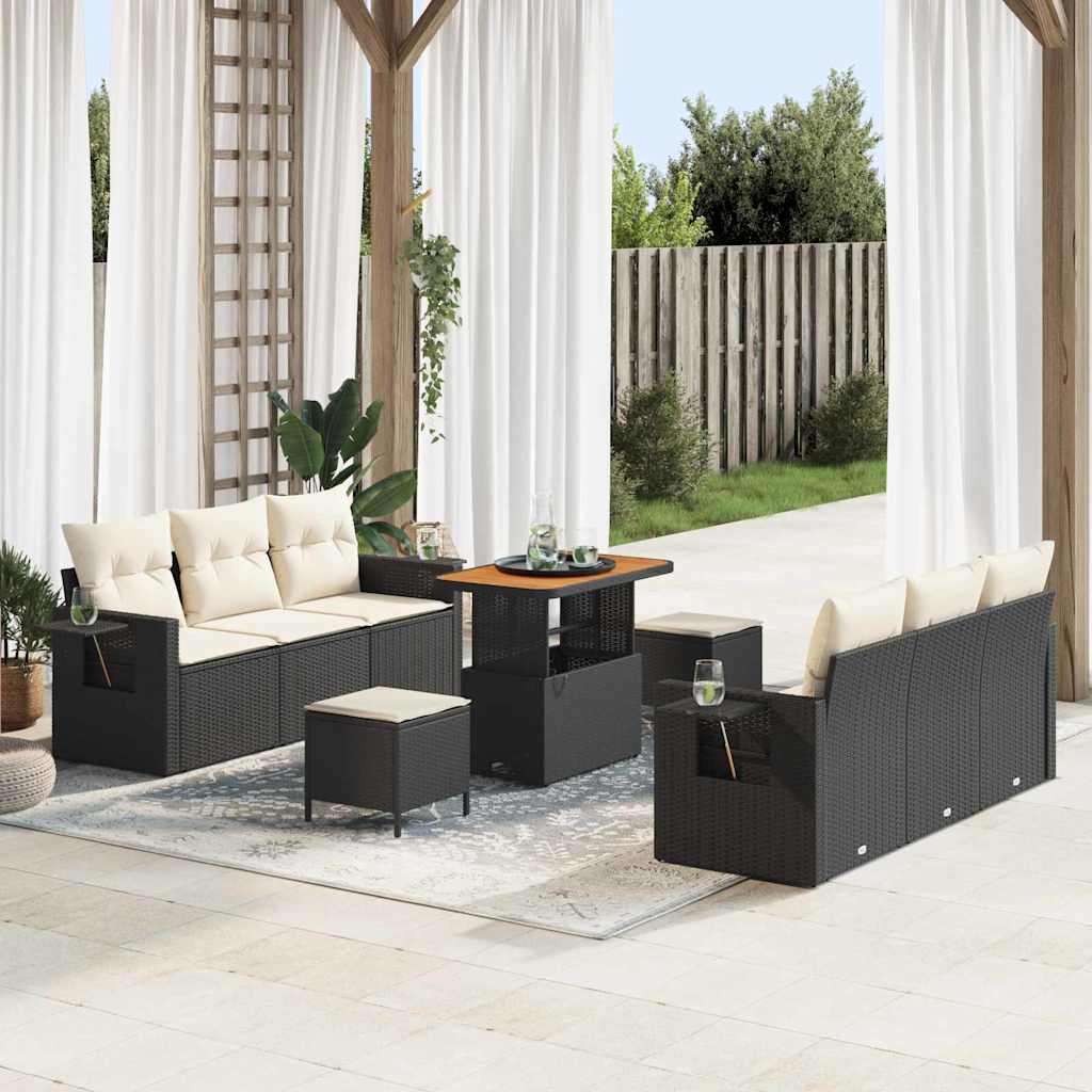 Tuin Sofa Set met kussen 9 pcs Zwart poly rattan is nu te koop bij PeponiXL, paradijselijk wonen!