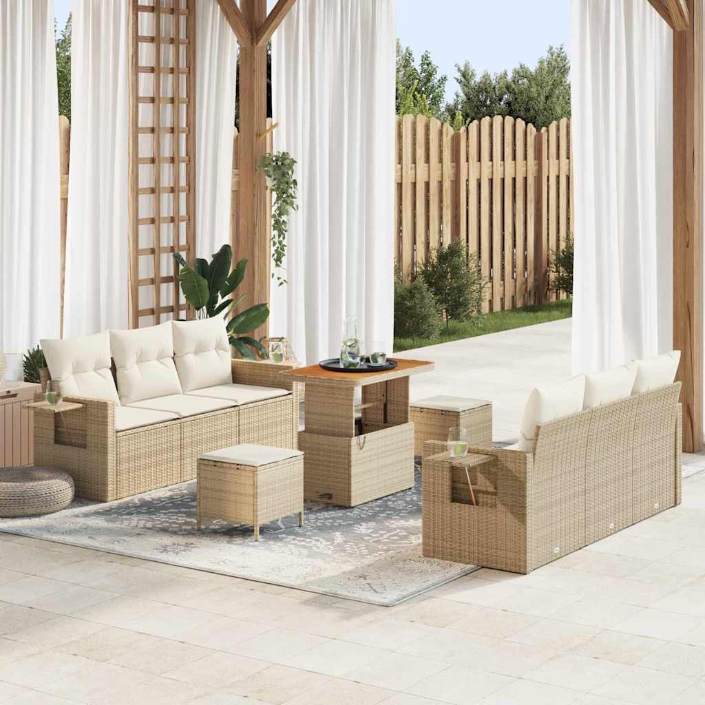 Tuin Sofa Set met kussen 9 pcs Beige poly rattan is nu te koop bij PeponiXL, paradijselijk wonen!