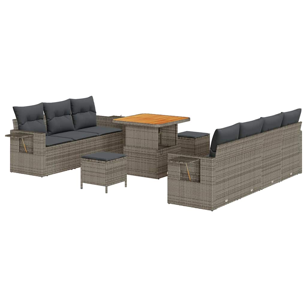 Tuin Sofa Set met kussen 10 pcs Grijs poly rattan is nu te koop bij PeponiXL, paradijselijk wonen!