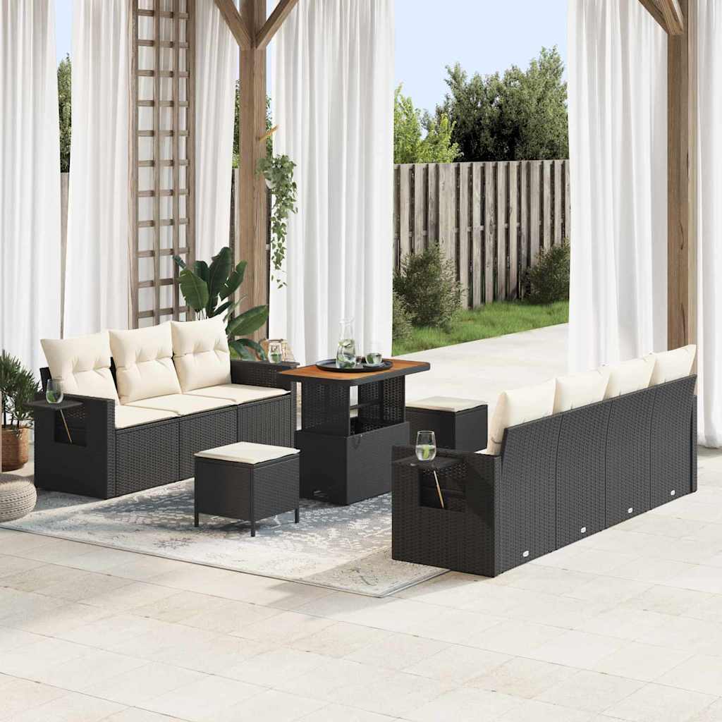 Tuin Sofa Set met kussen 10 pcs Zwart poly rattan is nu te koop bij PeponiXL, paradijselijk wonen!