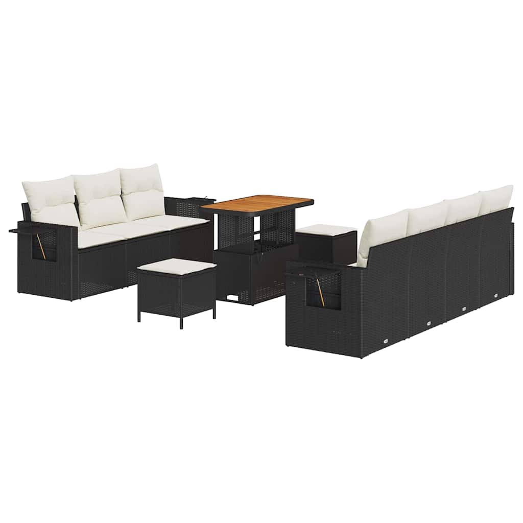 Tuin Sofa Set met kussen 10 pcs Zwart poly rattan is nu te koop bij PeponiXL, paradijselijk wonen!