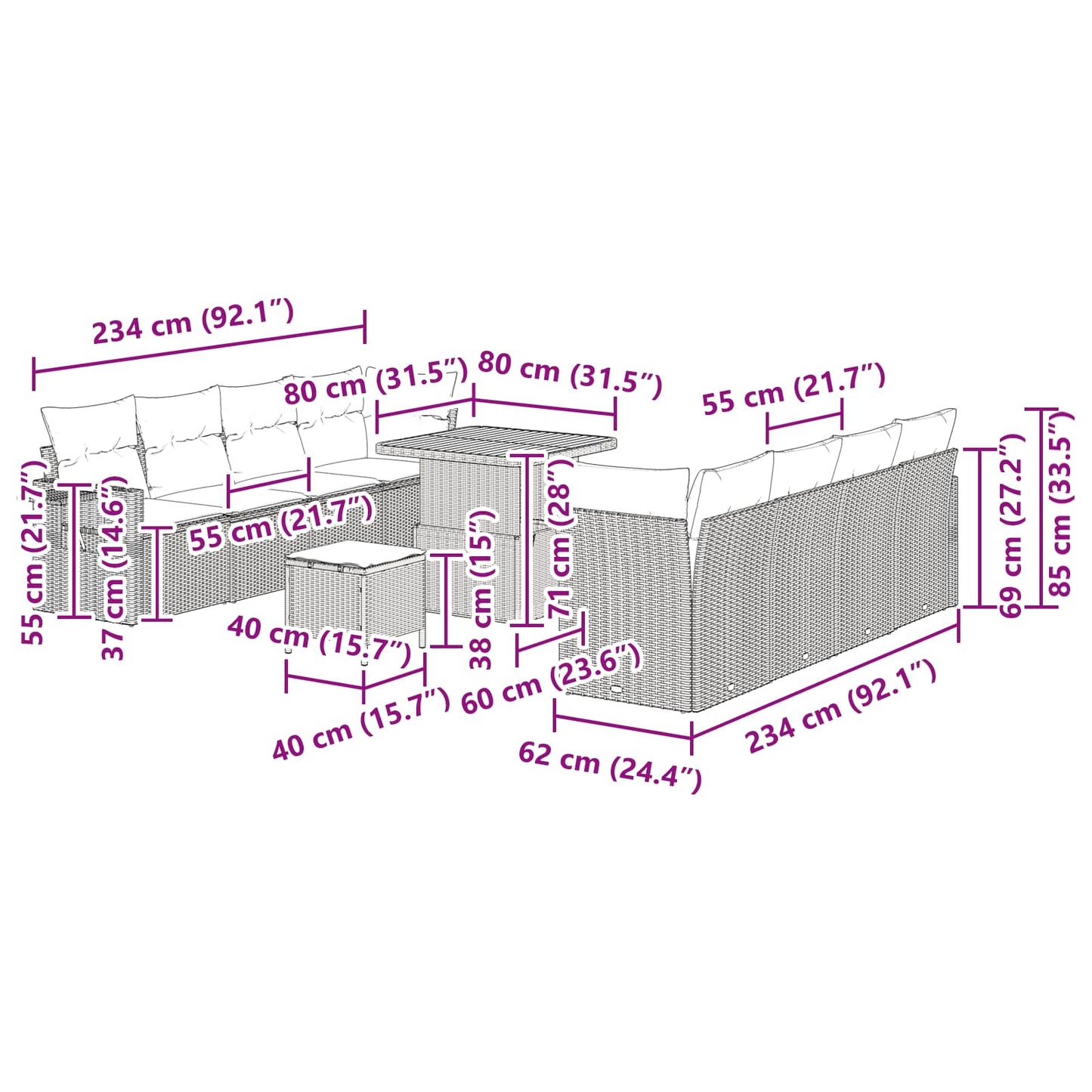 Tuin Sofa Set met opslag 11 pcs Zwart Poly riet is nu te koop bij PeponiXL, paradijselijk wonen!