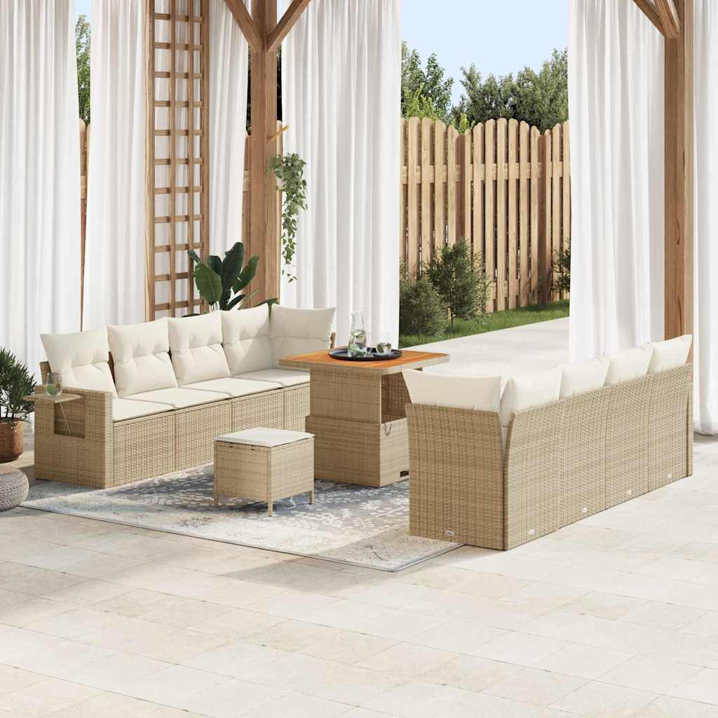 Tuin Sofa Set met opslag 11 pcs Beige Poly riet is nu te koop bij PeponiXL, paradijselijk wonen!