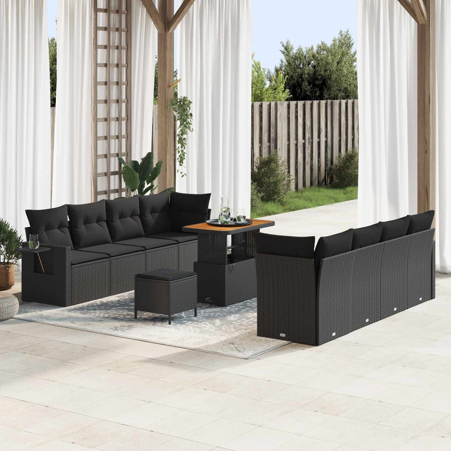 Tuin Sofa Set met kussen 11 pcs Zwart Poly riet is nu te koop bij PeponiXL, paradijselijk wonen!