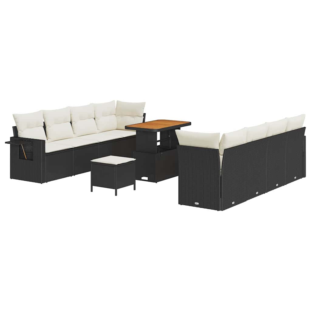 Tuin Sofa Set met kussen 11 pcs Zwart Poly riet is nu te koop bij PeponiXL, paradijselijk wonen!