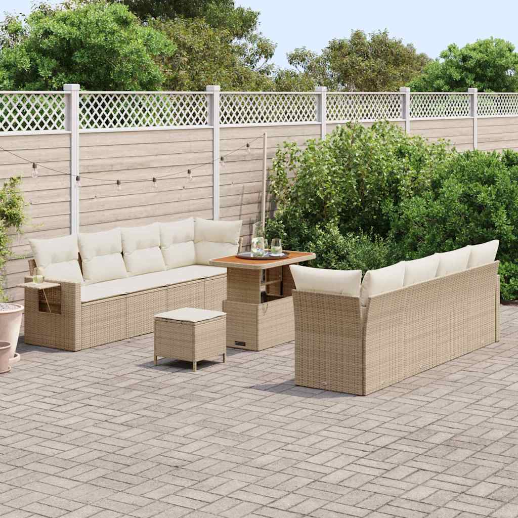 Tuin Sofa Set met kussen 11 pcs Beige Poly riet is nu te koop bij PeponiXL, paradijselijk wonen!