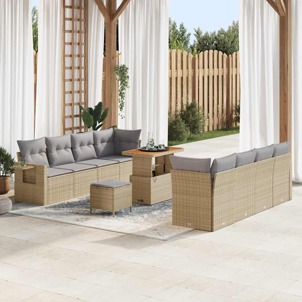 Tuin Sofa Set met kussen 11 pcs Beige Poly riet is nu te koop bij PeponiXL, paradijselijk wonen!