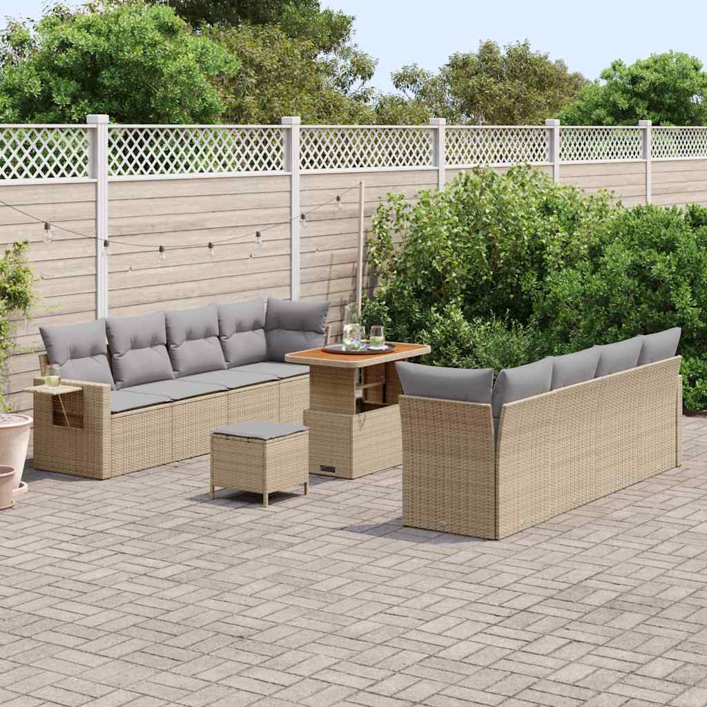 Tuin Sofa Set met kussen 11 pcs Beige Poly riet is nu te koop bij PeponiXL, paradijselijk wonen!