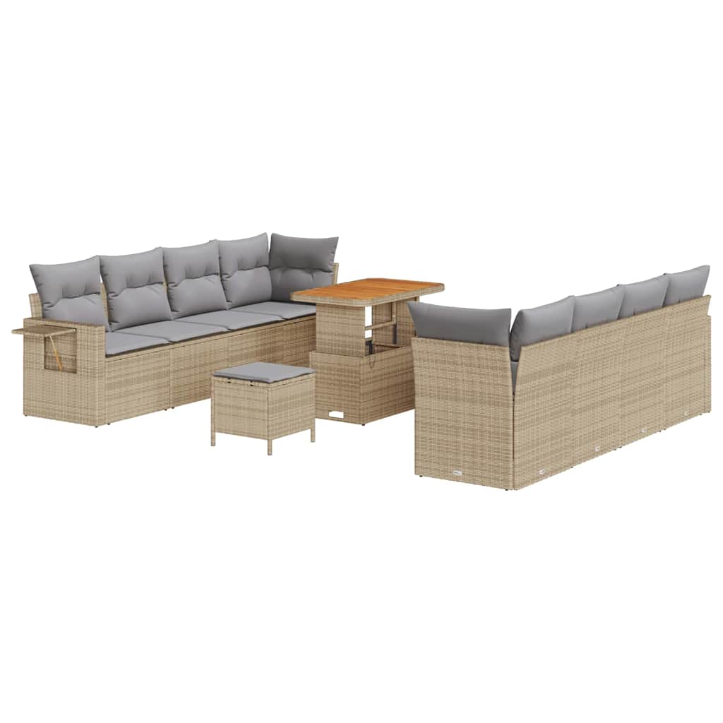 Tuin Sofa Set met kussen 11 pcs Beige Poly riet is nu te koop bij PeponiXL, paradijselijk wonen!