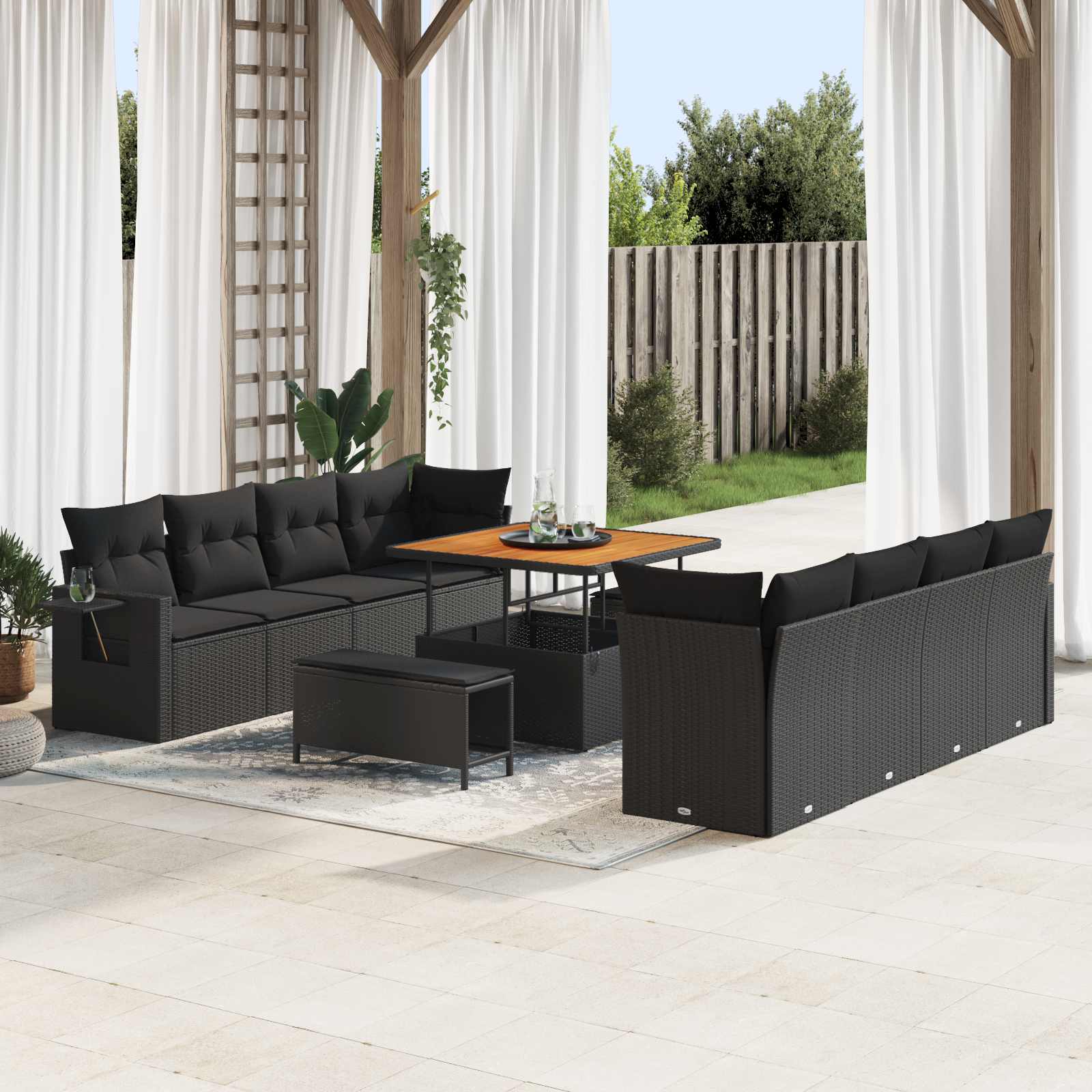 Tuin Sofa Set met kussen 11 pcs Zwart Poly riet is nu te koop bij PeponiXL, paradijselijk wonen!