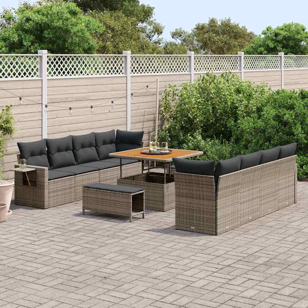 Tuin Sofa Set met opslag 11 pcs Grijs Poly riet is nu te koop bij PeponiXL, paradijselijk wonen!