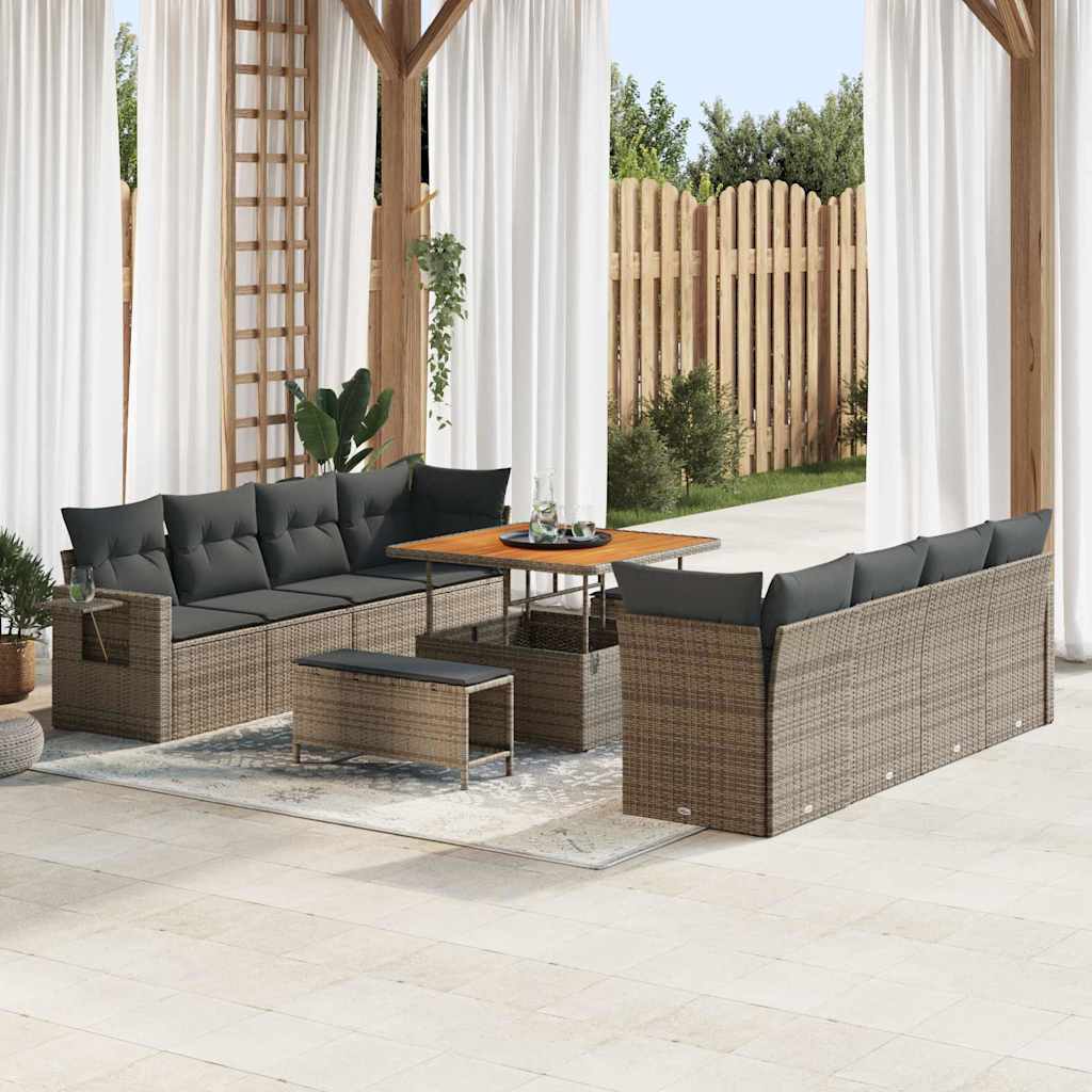 Tuin Sofa Set met opslag 11 pcs Grijs Poly riet is nu te koop bij PeponiXL, paradijselijk wonen!