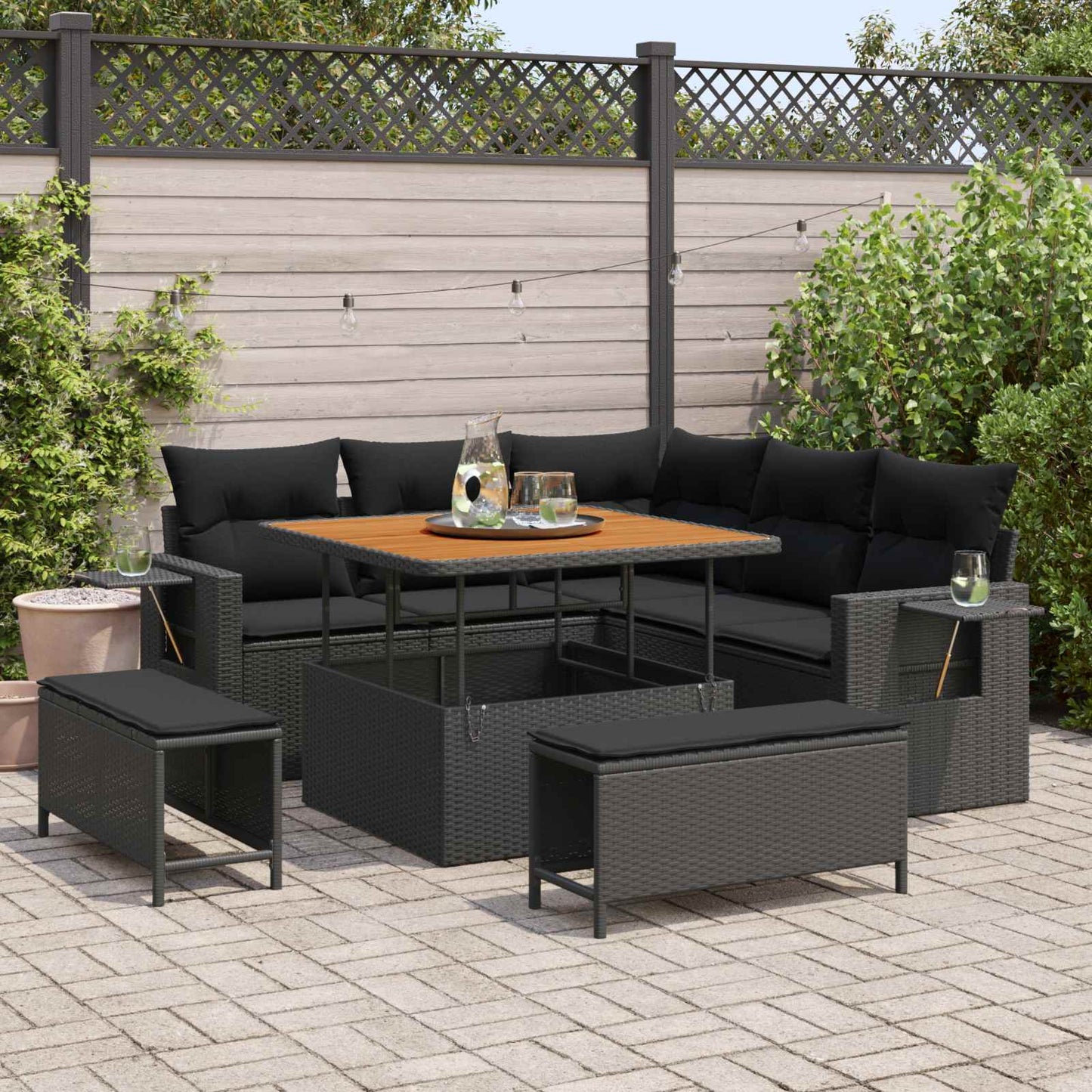 Tuin Sofa Set met kussen 8 pcs Zwart poly rattan is nu te koop bij PeponiXL, paradijselijk wonen!