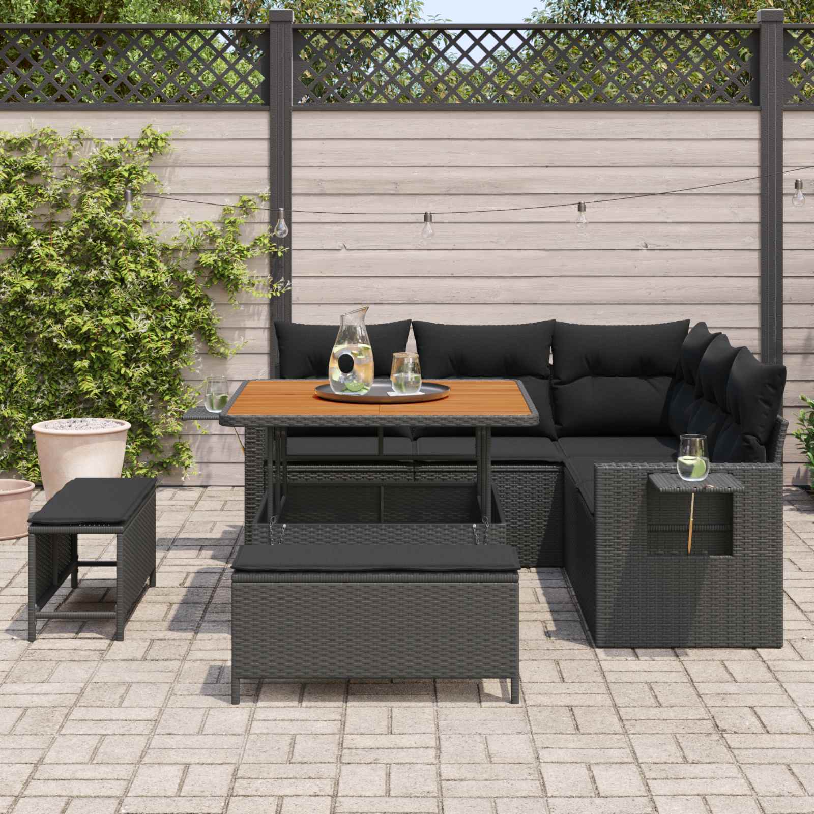 Tuin Sofa Set met kussen 8 pcs Zwart poly rattan is nu te koop bij PeponiXL, paradijselijk wonen!