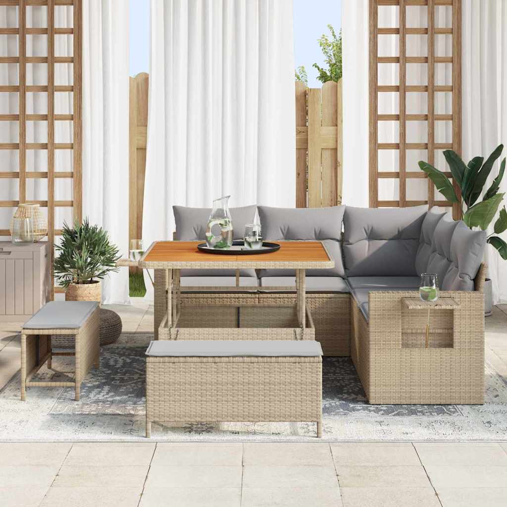 Tuin Sofa Set met kussen 8 pcs Beige poly rattan is nu te koop bij PeponiXL, paradijselijk wonen!