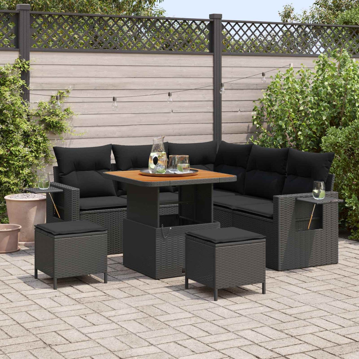 Tuin Sofa Set met kussen 8 pcs Zwart poly rattan is nu te koop bij PeponiXL, paradijselijk wonen!