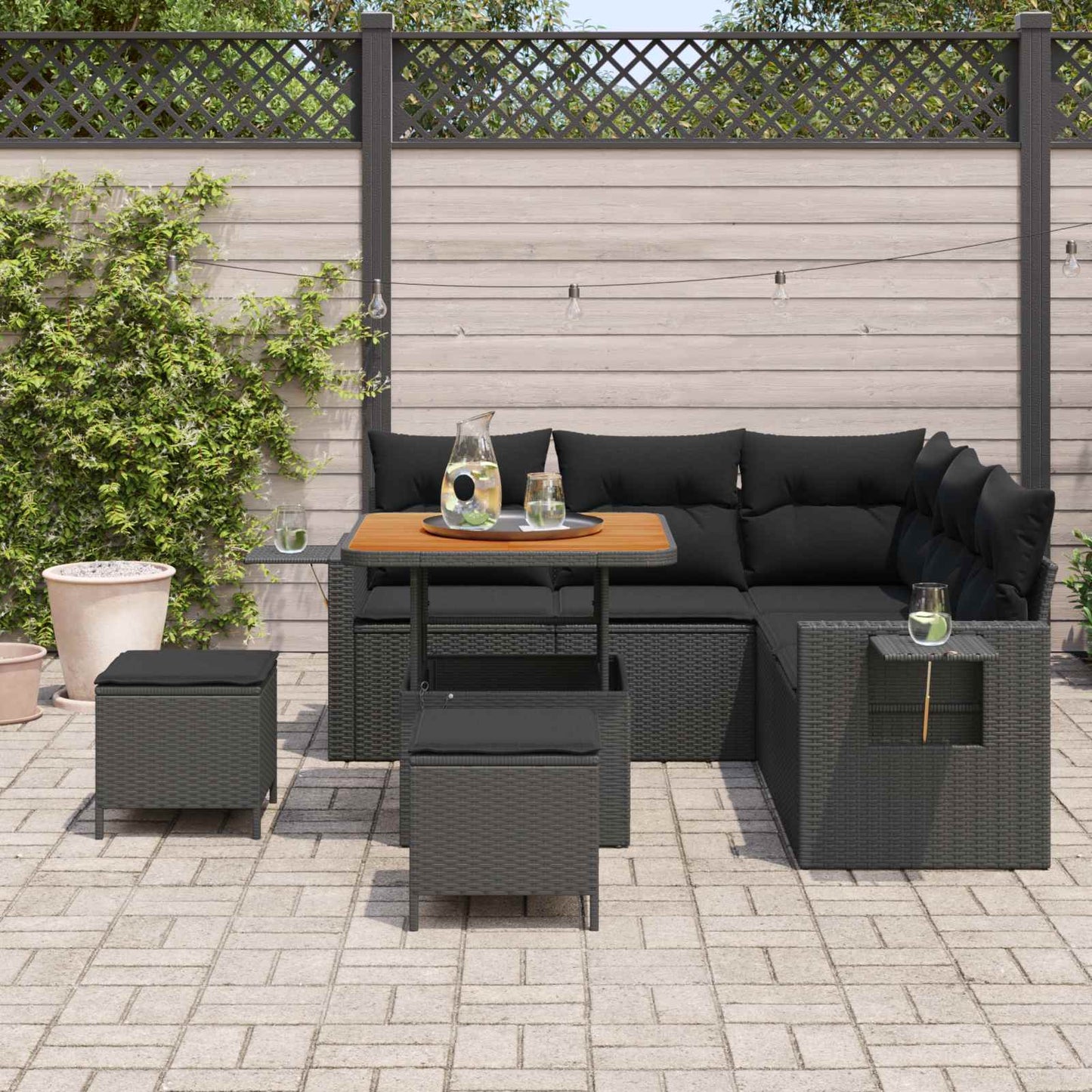 Tuin Sofa Set met kussen 8 pcs Zwart poly rattan is nu te koop bij PeponiXL, paradijselijk wonen!