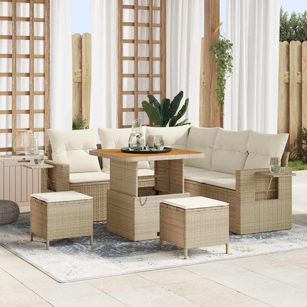Tuin Sofa Set met kussen 8 pcs Beige poly rattan