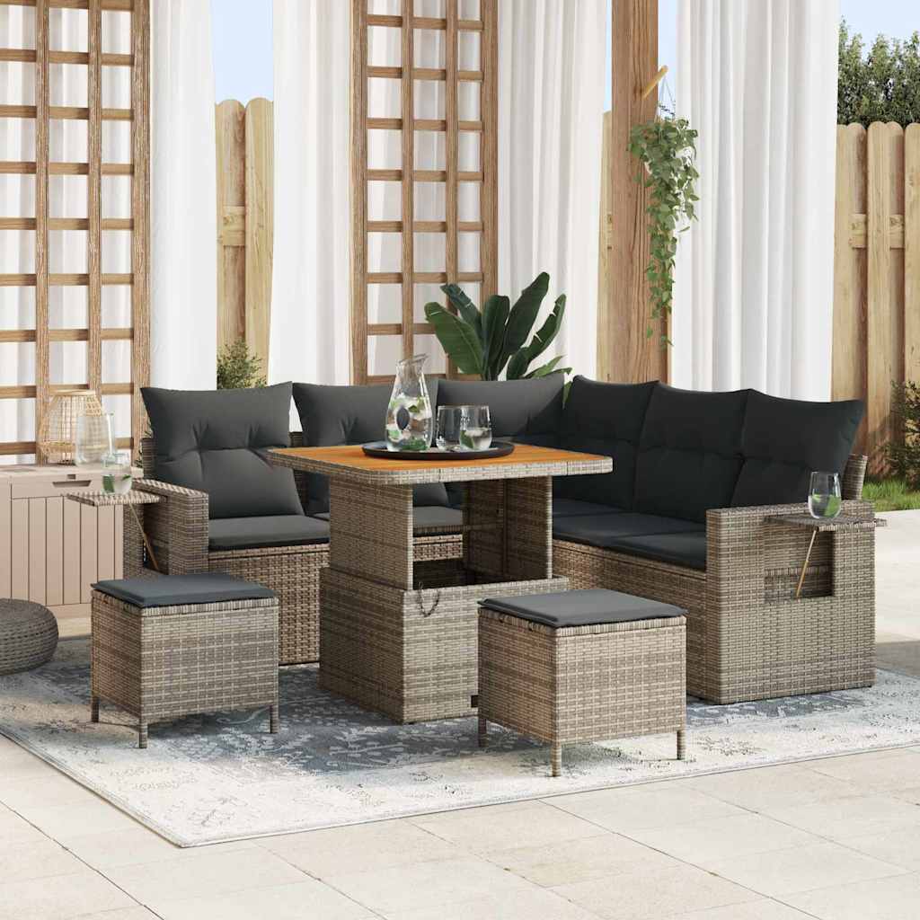Tuin Sofa Set met kussen 8 pcs Grijs poly rattan is nu te koop bij PeponiXL, paradijselijk wonen!