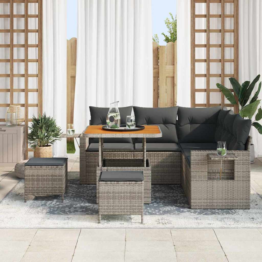 Tuin Sofa Set met kussen 8 pcs Grijs poly rattan is nu te koop bij PeponiXL, paradijselijk wonen!