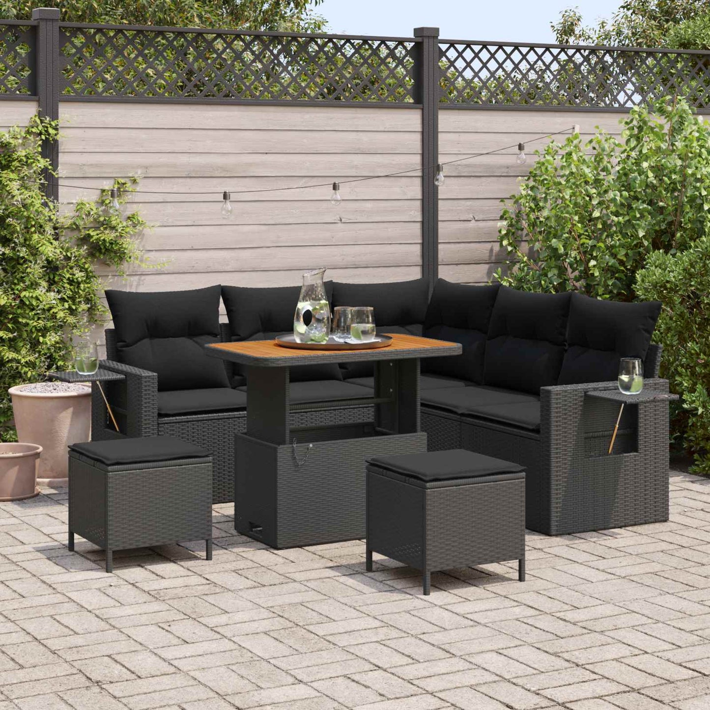 Tuin Sofa Set met kussen 8 pcs Zwart poly rattan is nu te koop bij PeponiXL, paradijselijk wonen!