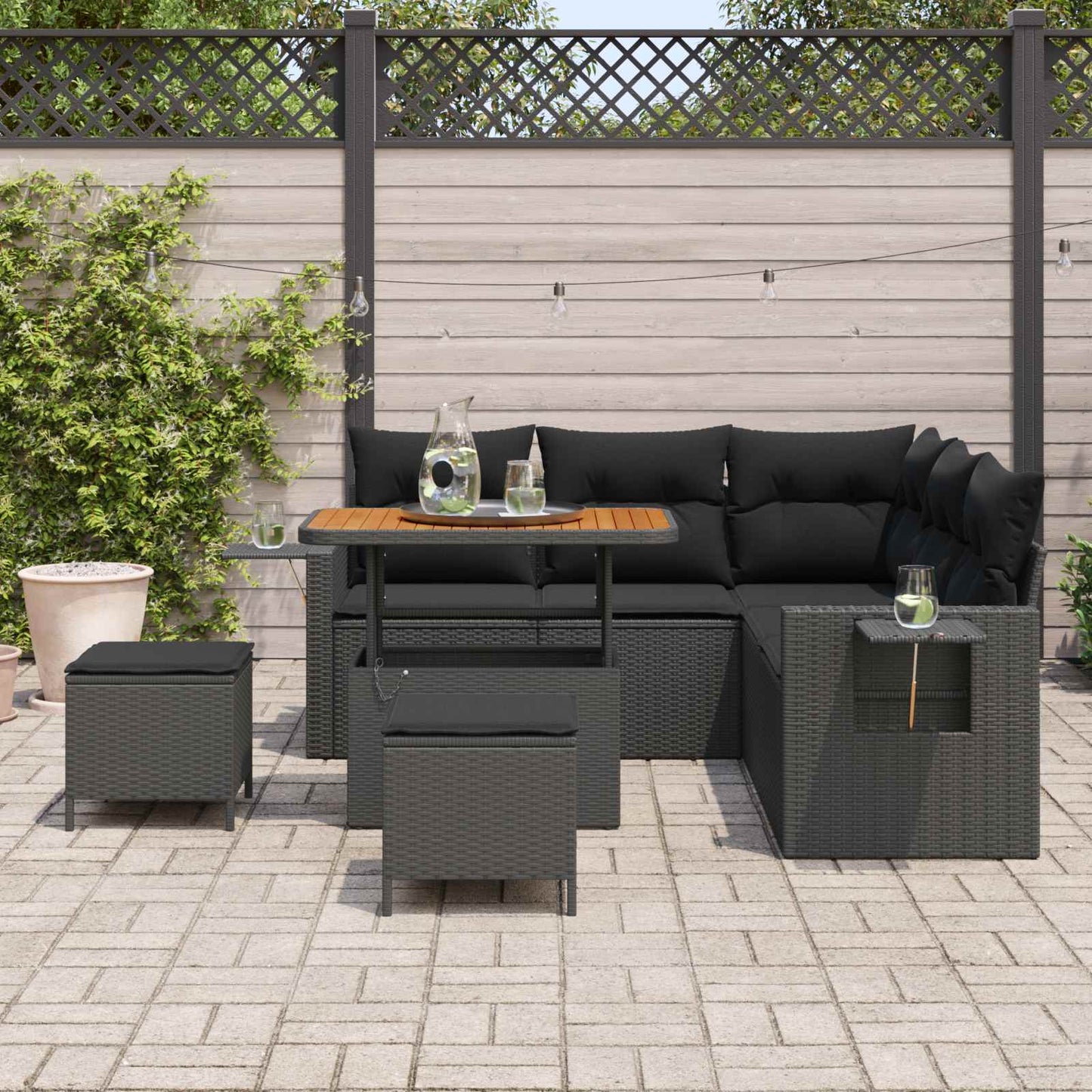 Tuin Sofa Set met kussen 8 pcs Zwart poly rattan is nu te koop bij PeponiXL, paradijselijk wonen!