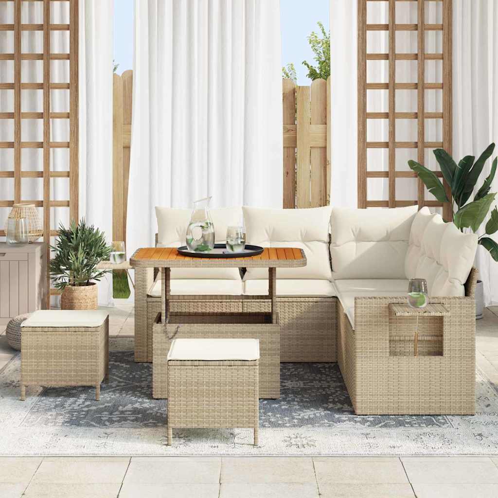 Tuin Sofa Set met kussen 8 pcs Beige poly rattan
