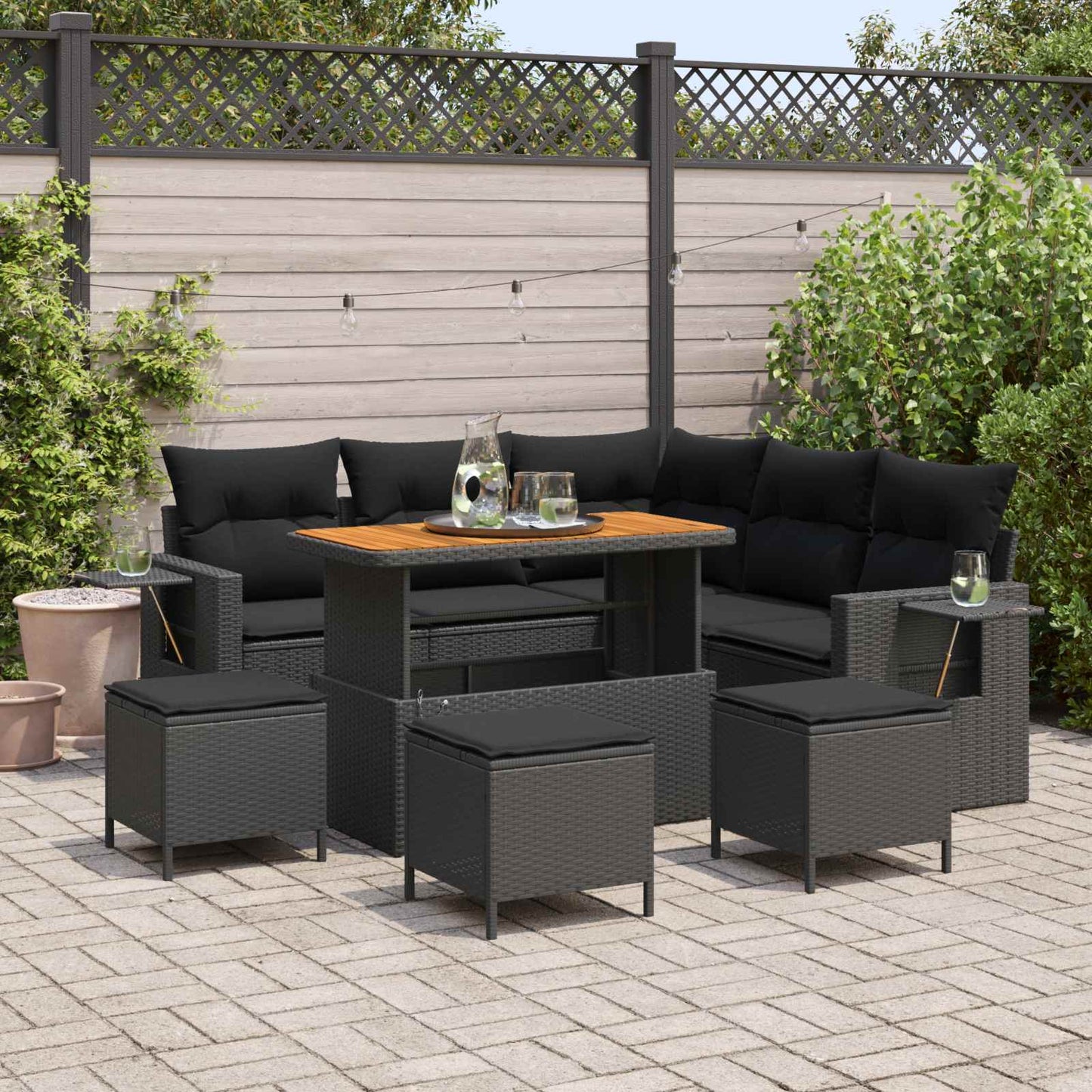 Tuin Sofa Set met kussen 9 pcs Zwart poly rattan is nu te koop bij PeponiXL, paradijselijk wonen!