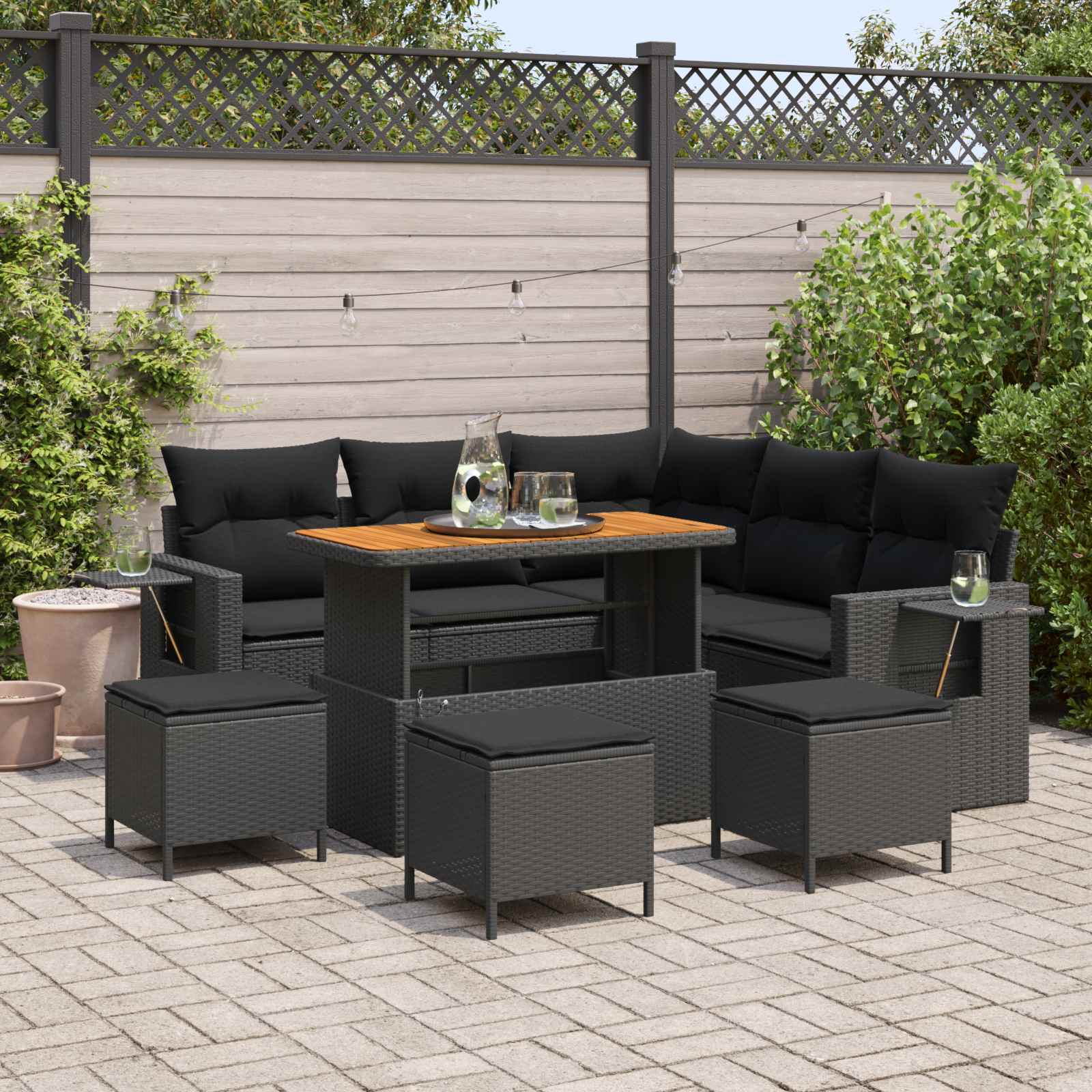Tuin Sofa Set met kussen 9 pcs Zwart poly rattan is nu te koop bij PeponiXL, paradijselijk wonen!