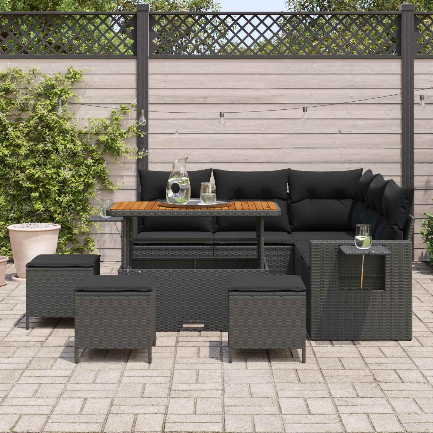 Tuin Sofa Set met kussen 9 pcs Zwart poly rattan is nu te koop bij PeponiXL, paradijselijk wonen!
