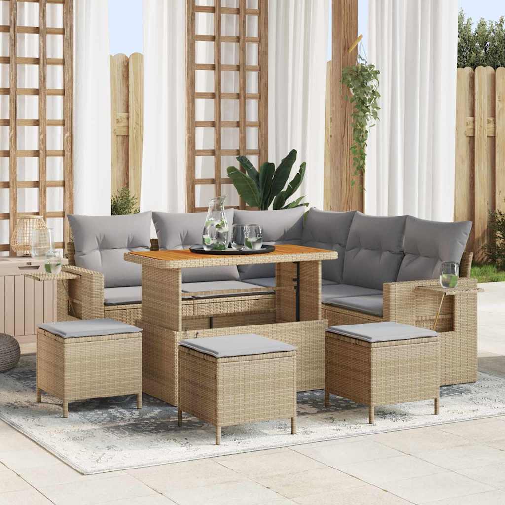 Tuin Sofa Set met kussen 9 pcs Beige poly rattan is nu te koop bij PeponiXL, paradijselijk wonen!