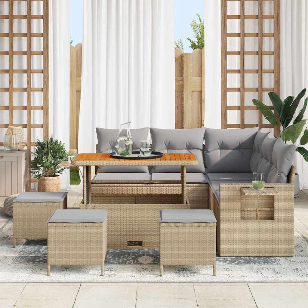Tuin Sofa Set met kussen 9 pcs Beige poly rattan is nu te koop bij PeponiXL, paradijselijk wonen!
