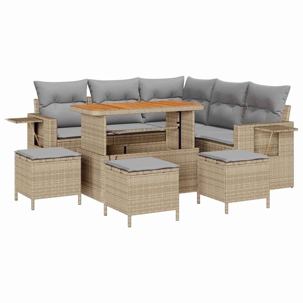 Tuin Sofa Set met kussen 9 pcs Beige poly rattan is nu te koop bij PeponiXL, paradijselijk wonen!