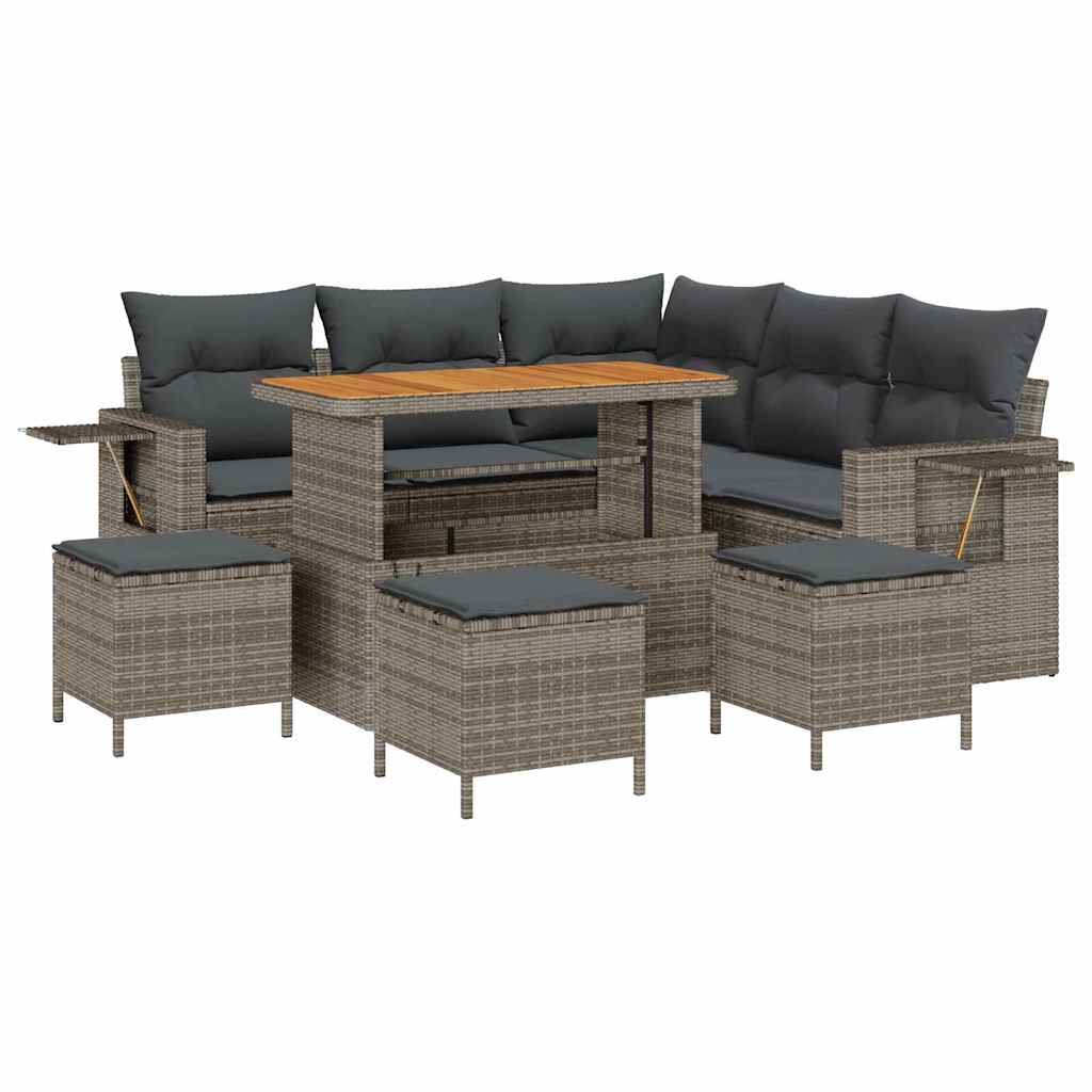 Tuin Sofa Set met kussen 9 pcs Grijs poly rattan is nu te koop bij PeponiXL, paradijselijk wonen!