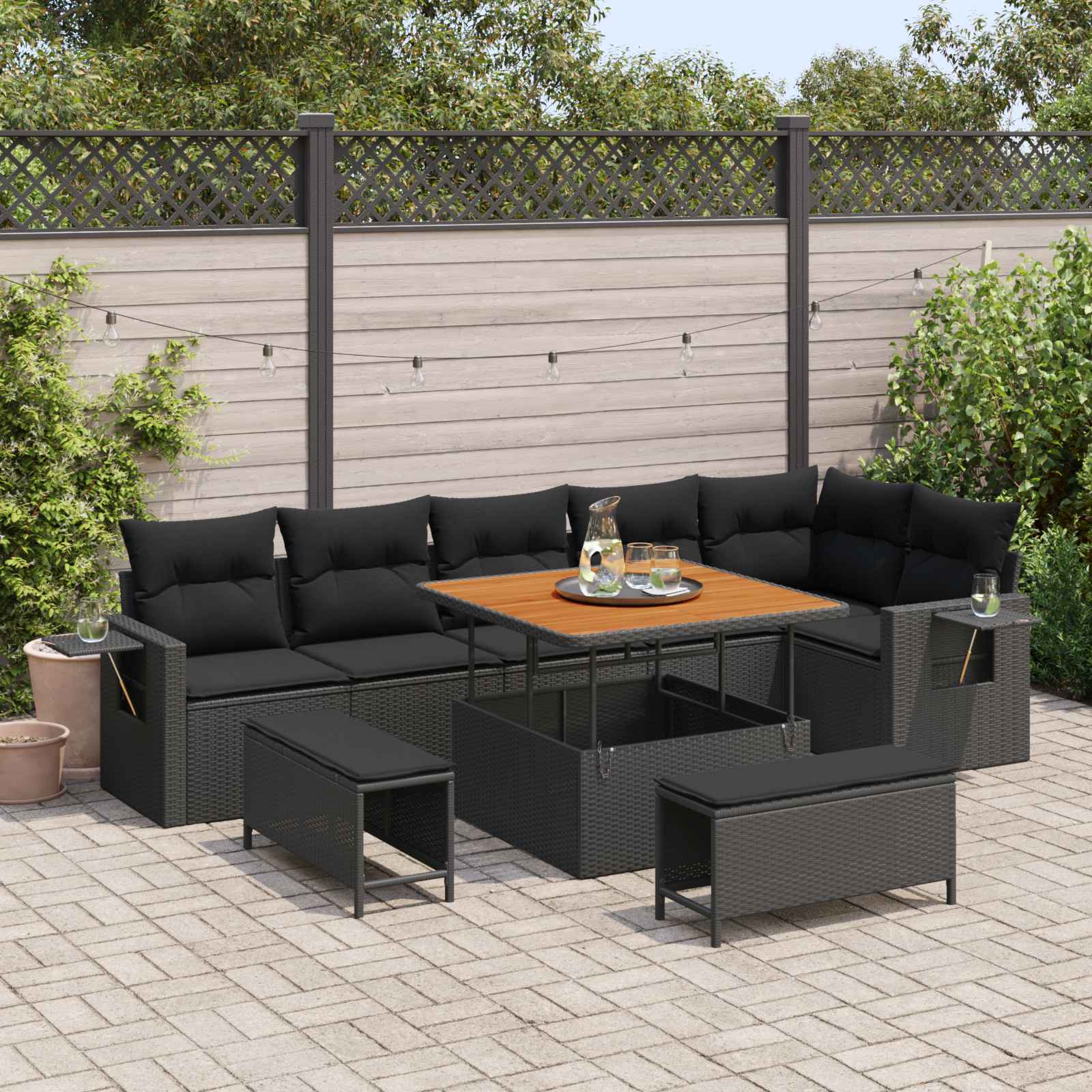 Tuinbankenset 9 pcs Zwart poly rattan is nu te koop bij PeponiXL, paradijselijk wonen!