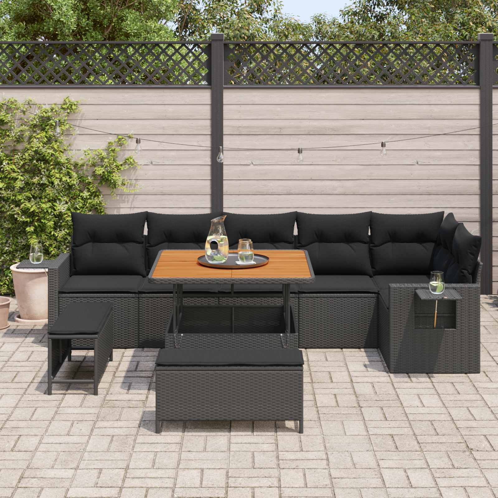 Tuinbankenset 9 pcs Zwart poly rattan is nu te koop bij PeponiXL, paradijselijk wonen!