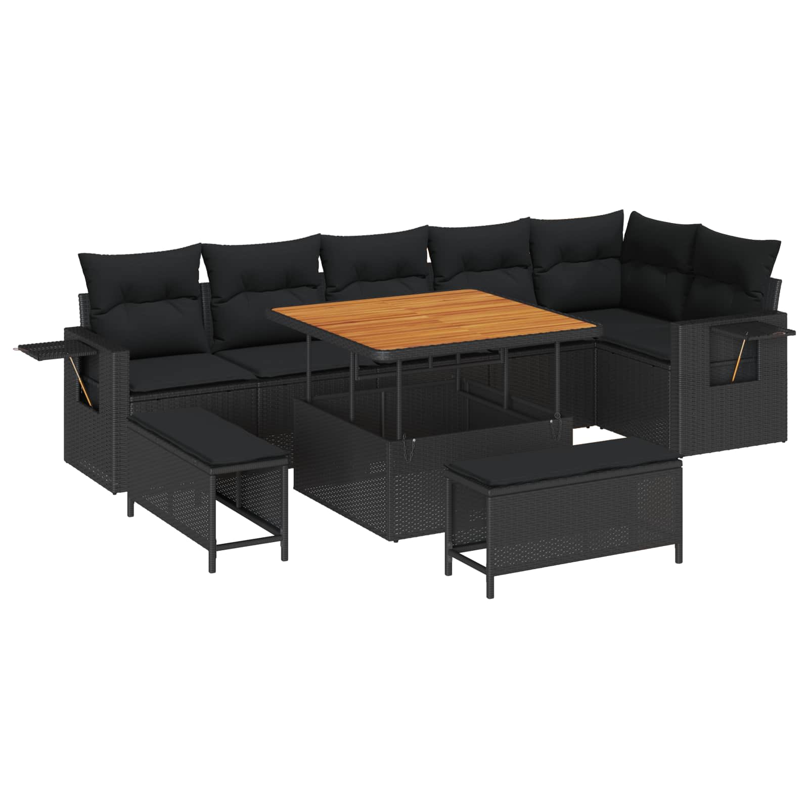 Tuinbankenset 9 pcs Zwart poly rattan is nu te koop bij PeponiXL, paradijselijk wonen!